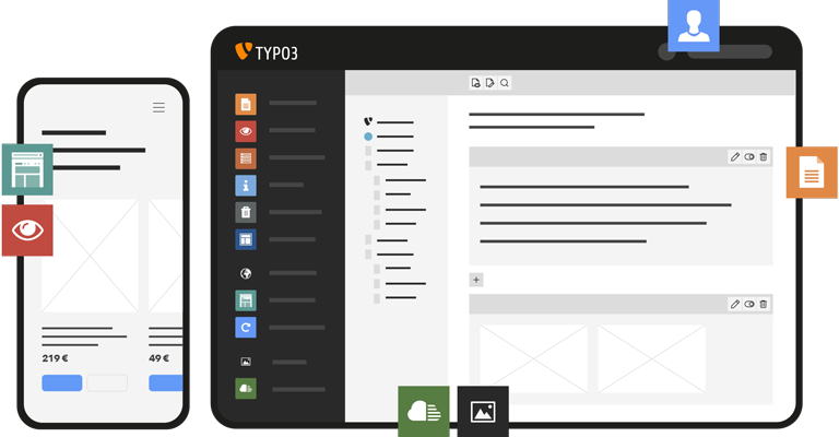 On display is the stylized backend of a TYPO3 system