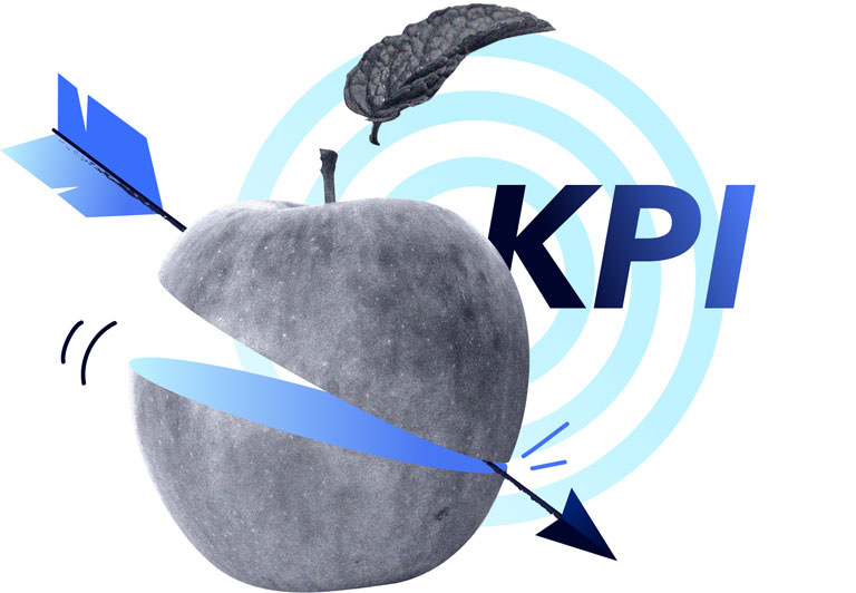 Illustration eines Apfels mit Pfeil verdeutlicht den nutzen einer Markenschärfung.