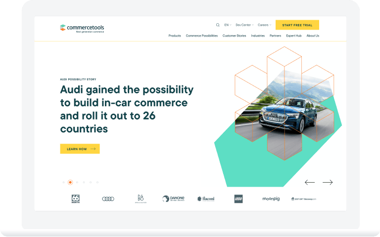 Das Bild zeigt die Corporate Website des Software-Unicorn commercetools nach dem Relaunch durch SNK.