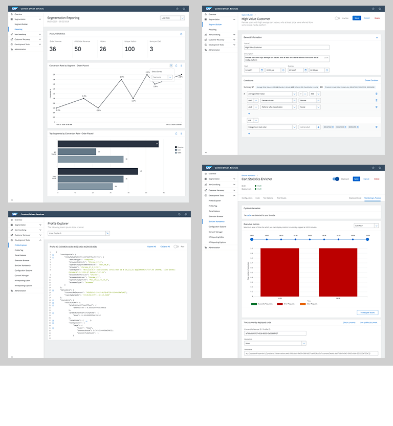 Vier Screens der SAP Context-Driven Services aus dem Jahr 2019