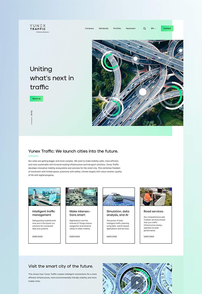 Zu sehen ist die Website im neuen Markendesign von Yunex Traffic