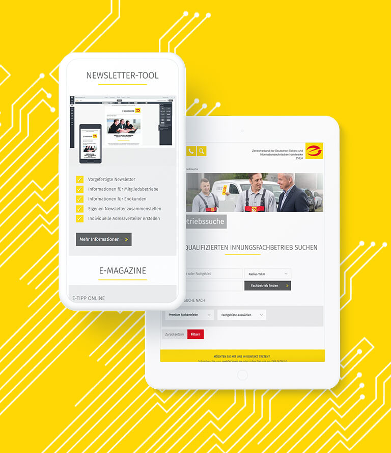 A mobile mockup with the homeapge of the new e-handwerk business portal