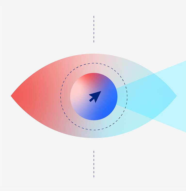 Die Illustration eines Auges symbolisiert eine fokussierte Ausrichtung auf Unternehmensziele dank OKR.