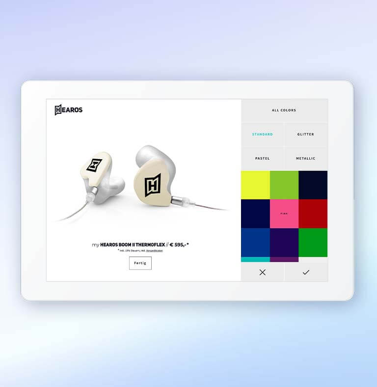 A screenshot shows the product configurator of the company Hearos