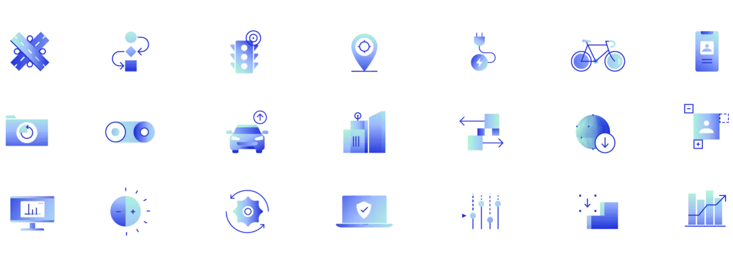 Graphic shows the overview of all brand icons from Yunex Traffic