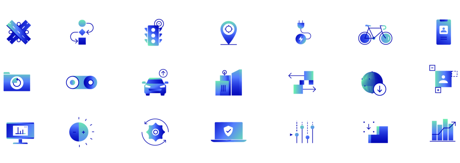 Graphic shows the overview of all brand icons from Yunex Traffic