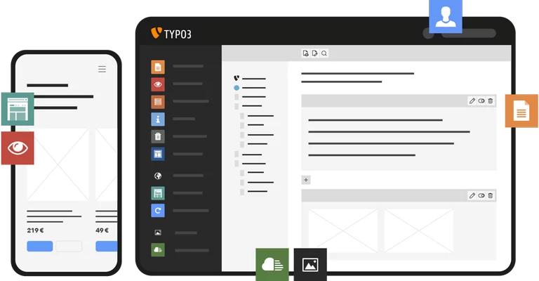 Zu sehen ist das stilisierte Backend eines TYPO3-Systems.