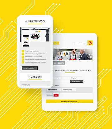 A mobile mockup with the homeapge of the new e-handwerk business portal