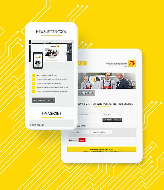 A mobile mockup with the homeapge of the new e-handwerk business portal