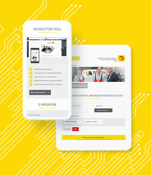 Zu sehen ist das e-Handwerk-Webportal mit Web-to-print-Lösung und Webseiten-Konfigurator