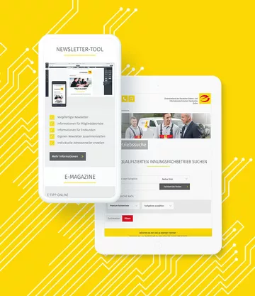 A mobile mockup with the homeapge of the new e-handwerk business portal