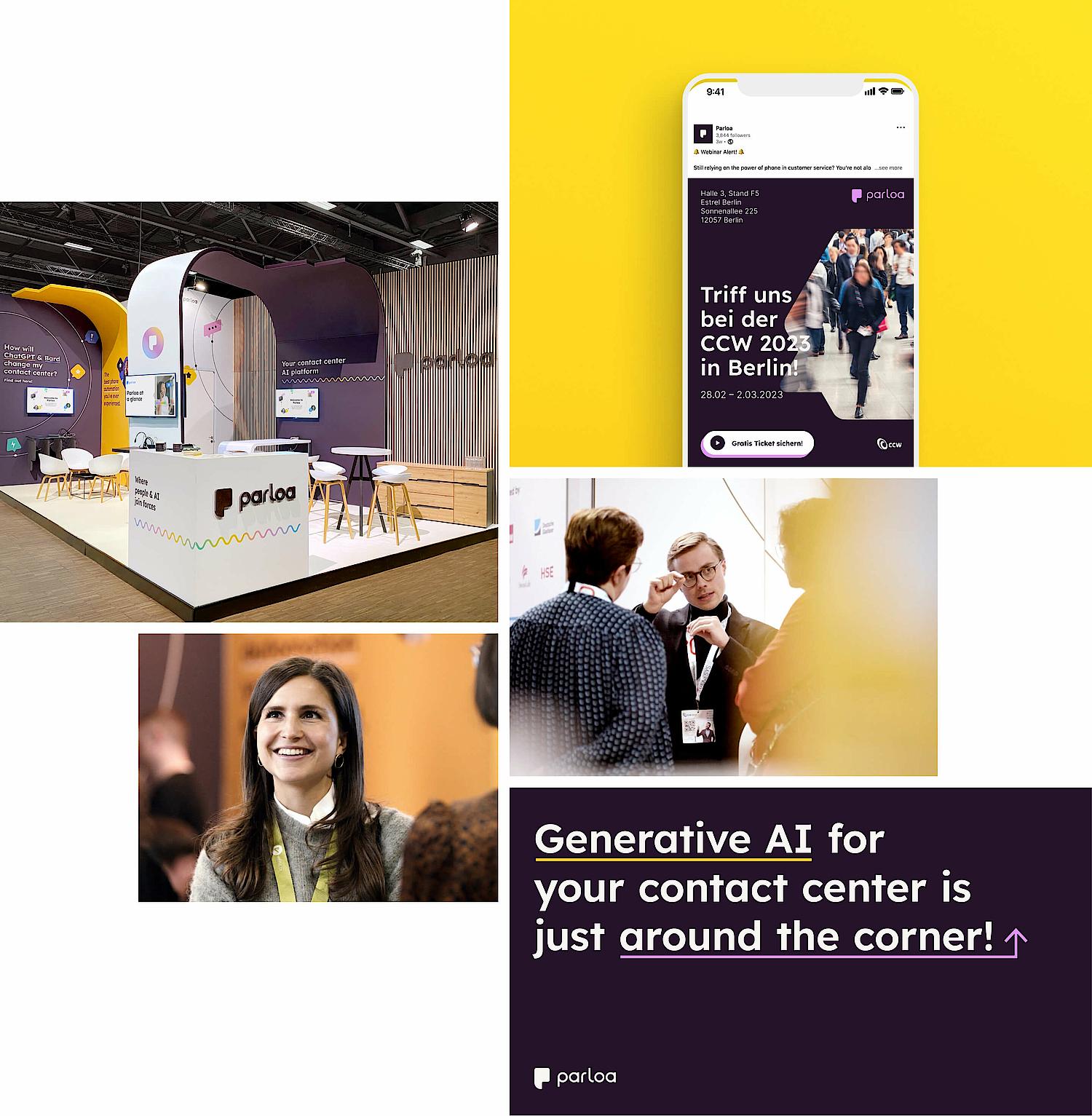 Komposition von Messestand, Assets und Fotos