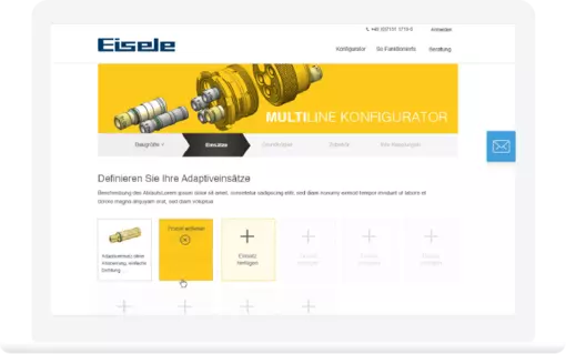 Das Bild zeigt einen Online-Produktkonfigurator für Verbindungselemente.