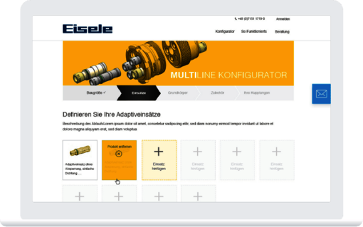 Das Bild zeigt einen Online-Produktkonfigurator für Verbindungselemente.