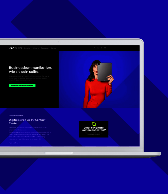 NFON Homepage Ansicht in einem Laptop-Mockup