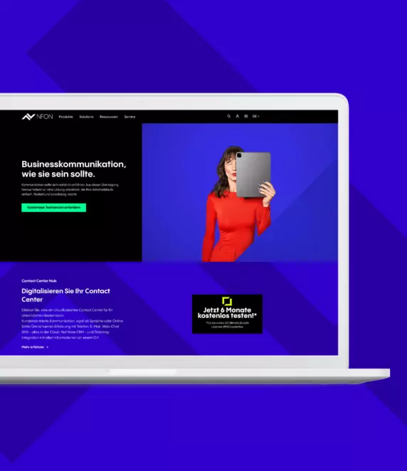 NFON Homepage Ansicht in einem Laptop-Mockup