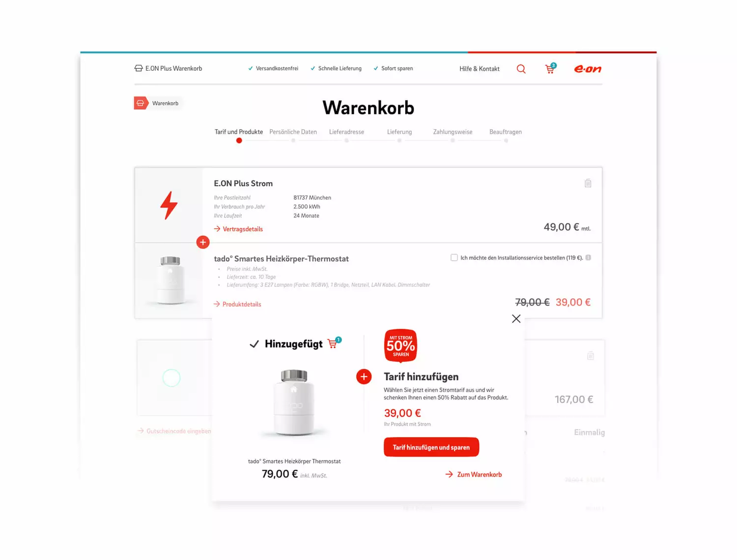 E.ON Screen Content Design Warenkorb