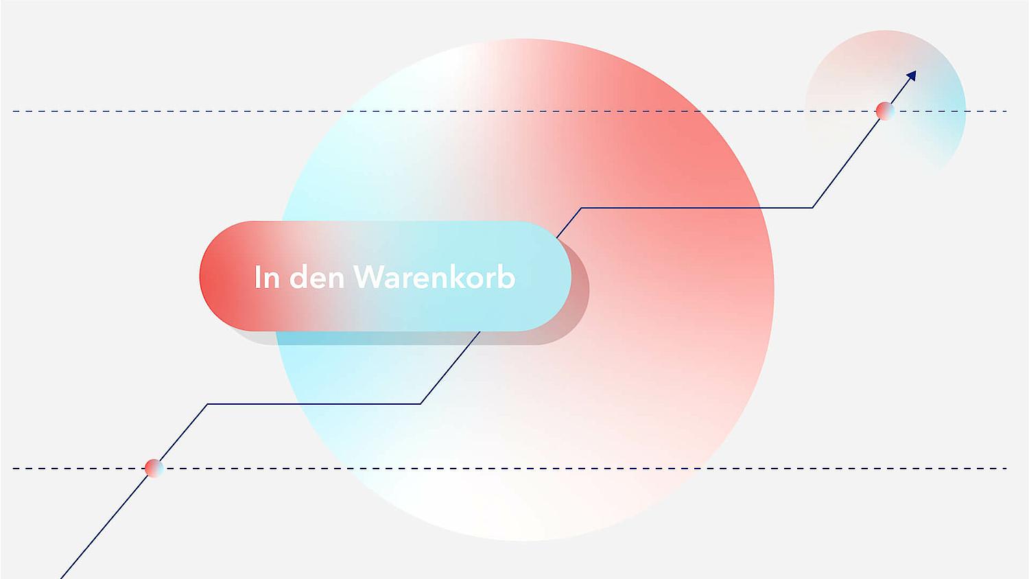 Eine Illustration das den Kaufabschluss über den Warenkorb zeigt.