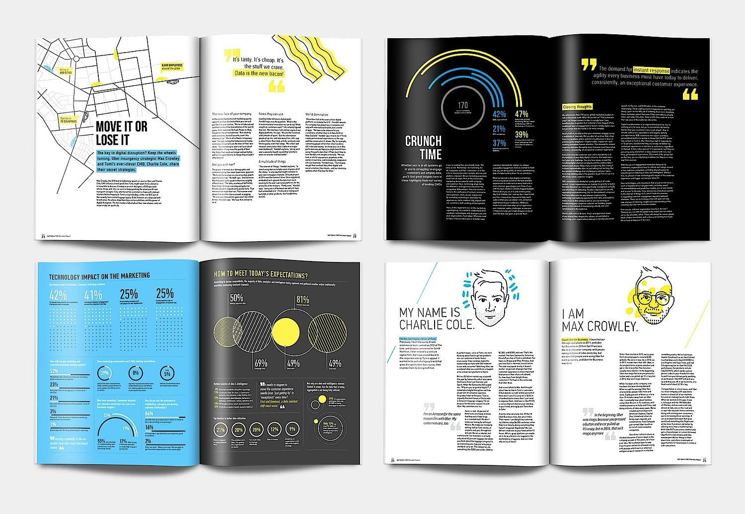 Eine Collage der von SNK designten SAP-Hybris Broschüren.