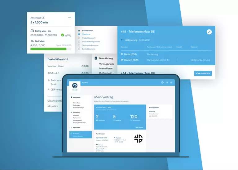 Bild zeigt ein Interface von NFON. Das UX/UI-Design stammt von SNK.
