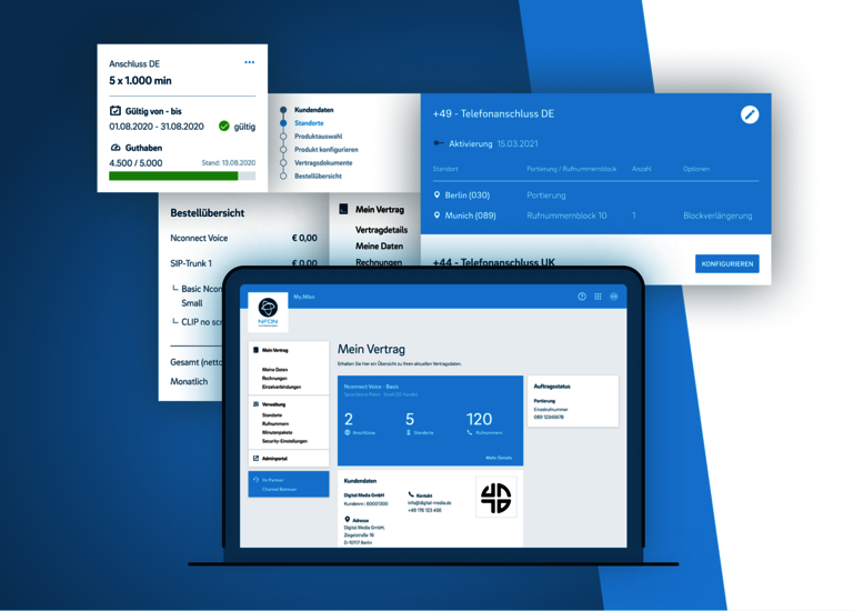 Bild zeigt ein Interface von NFON. Das UX/UI-Design stammt von SNK.