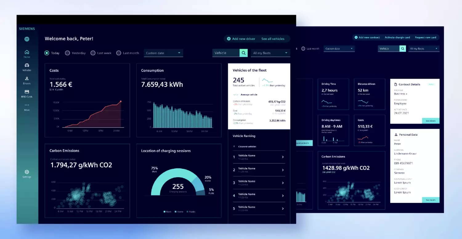 Grafik zeigt ein Dashboard zur Datenanalyse für SNK-Kunde Siemens