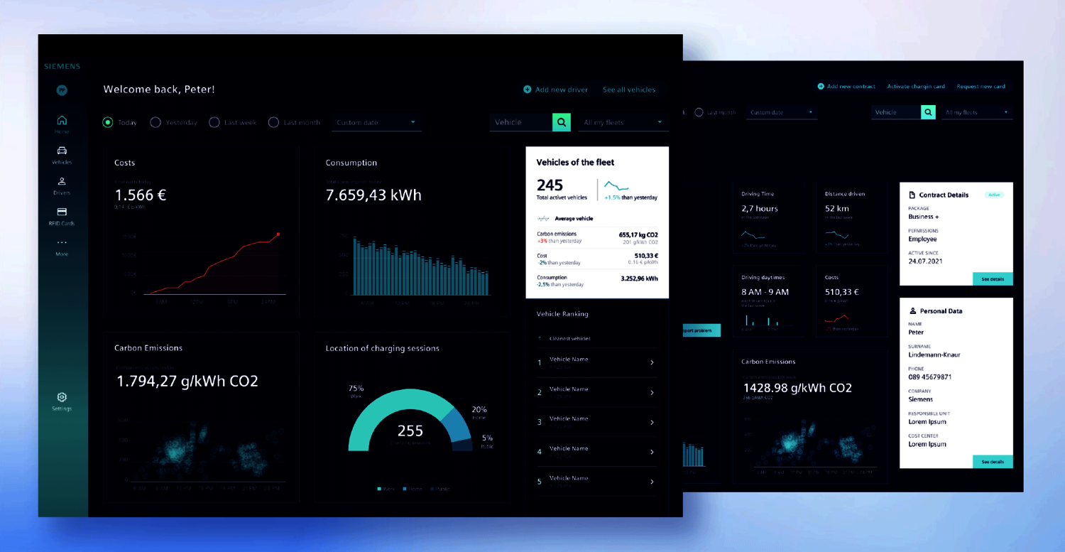 Grafik zeigt ein Dashboard zur Datenanalyse für SNK-Kunde Siemens