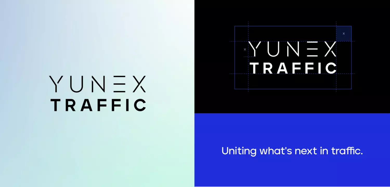 Graphic shows the claim of the Yunex brand: Uniting what's next in traffic