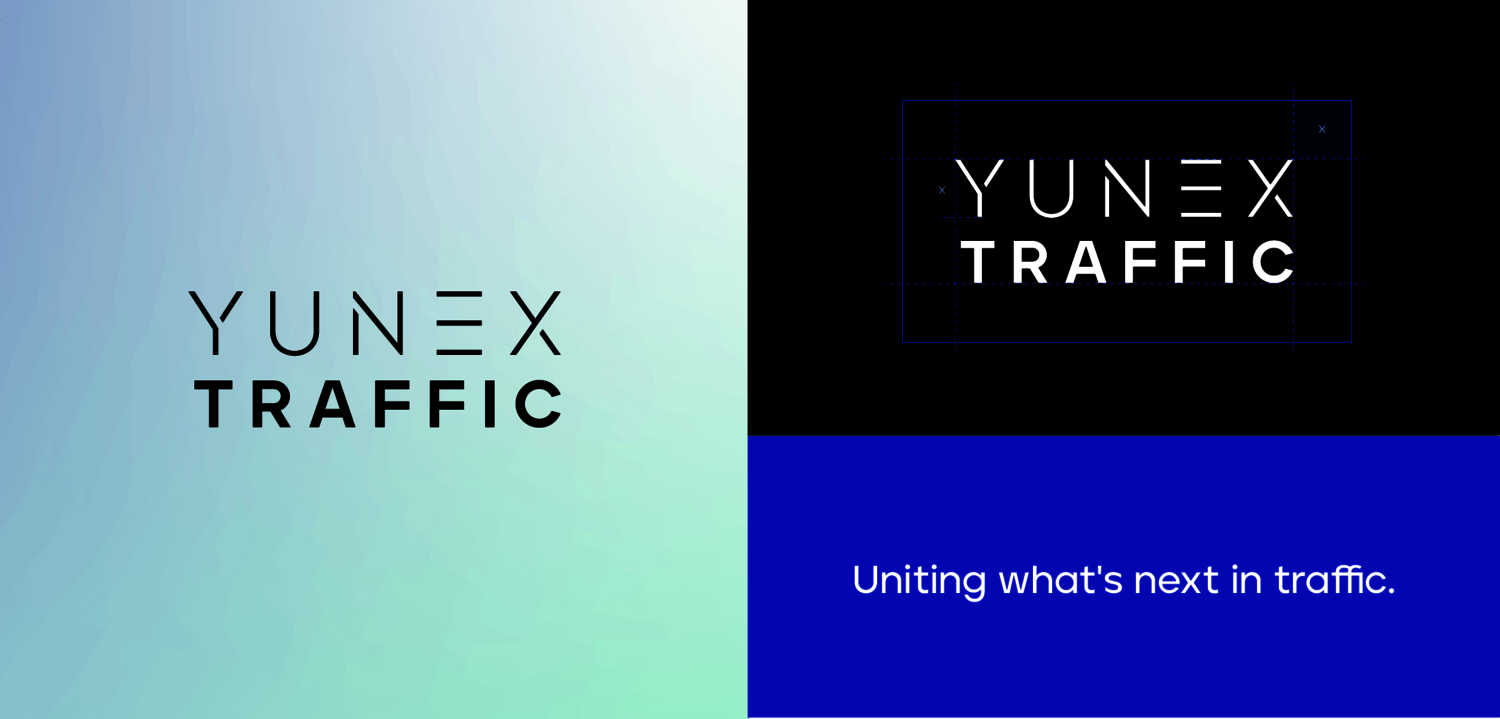 Graphic shows the claim of the Yunex brand: Uniting what's next in traffic