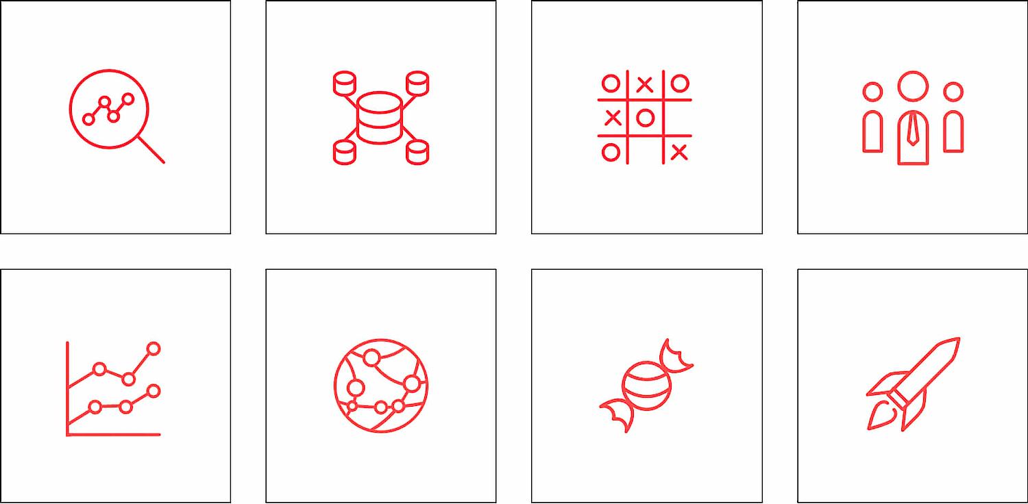 A collection of an icon set created by design agency SNK for valantic