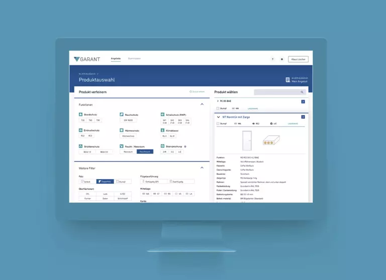 Bild zeigt ein Konfigurations-Interface von Garant. Das UX/UI-Design stammt von SNK.