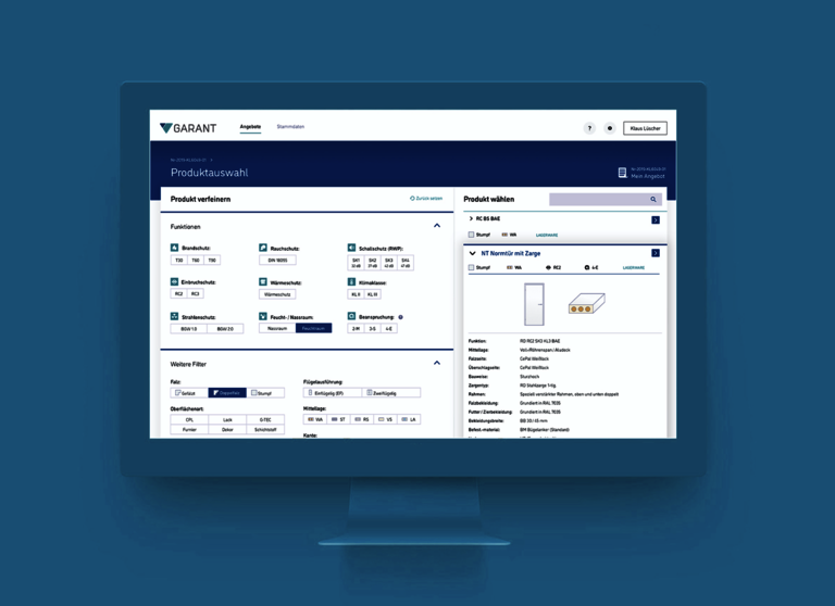Bild zeigt ein Konfigurations-Interface von Garant. Das UX/UI-Design stammt von SNK.